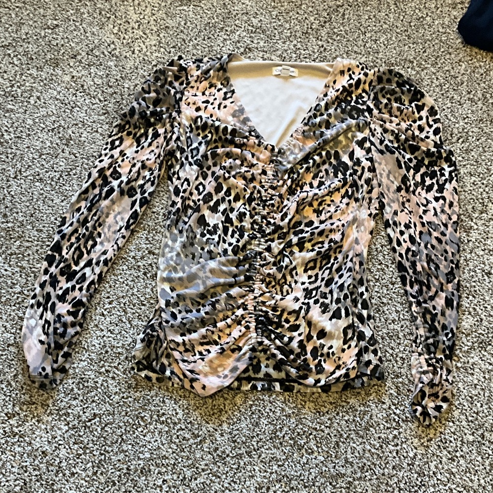Calvin Klein Leopard Print Ruched Blouse